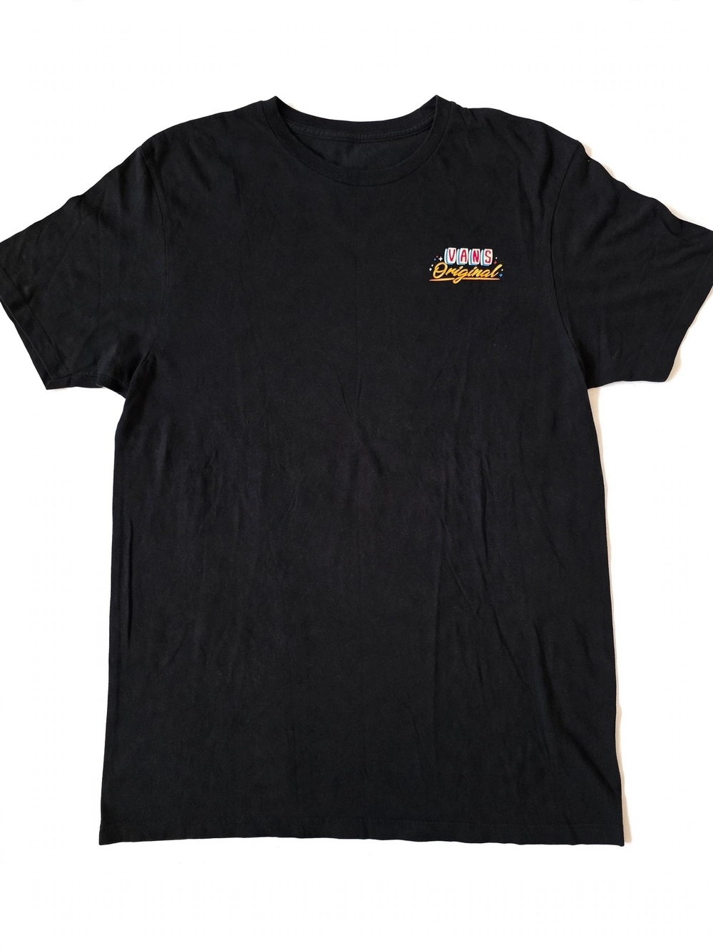 Vans Black Short-Sleeve Tee with Small Multicolor Chest Logo